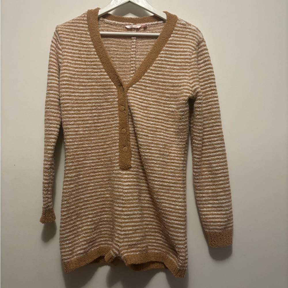La Vie En Rose Tan and Cream Striped Cardigan